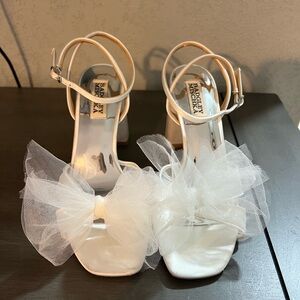 Badgley Mischka White Bridal Heels with Tulle Bow